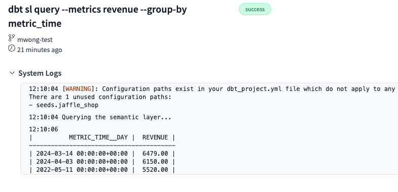 Validate the time spine output in dbt Cloud IDE